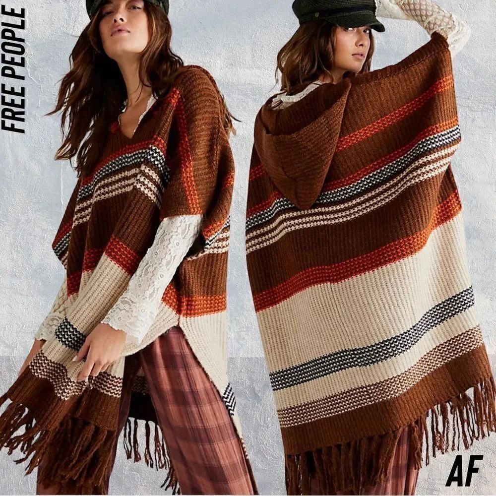 FREE PEOPLE LESLIE BROWN PONCHO NEW OS